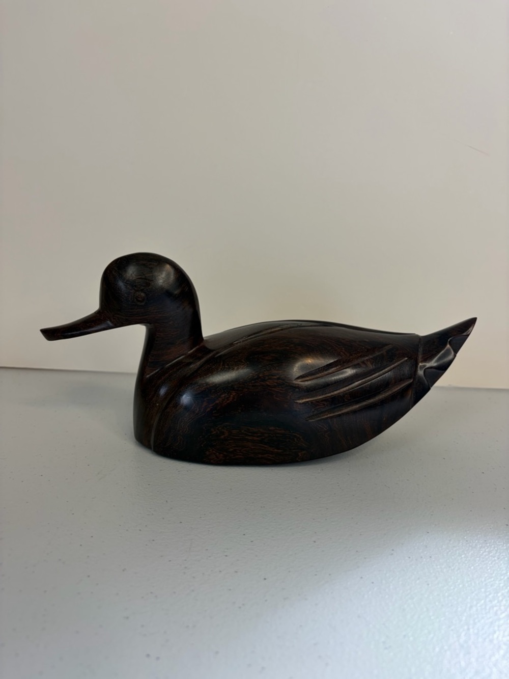 Vintage Hand Carved Wood Duck Figurine Dark Ironwood Decor Cabin Man Cave Hunt